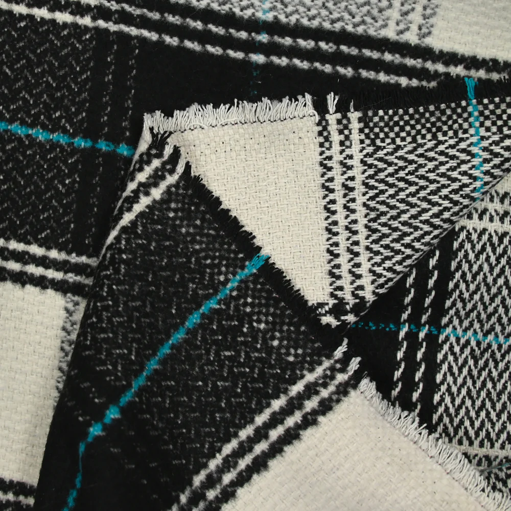 Lainage polyester à carreaux noir ligne turquoise - Image 4