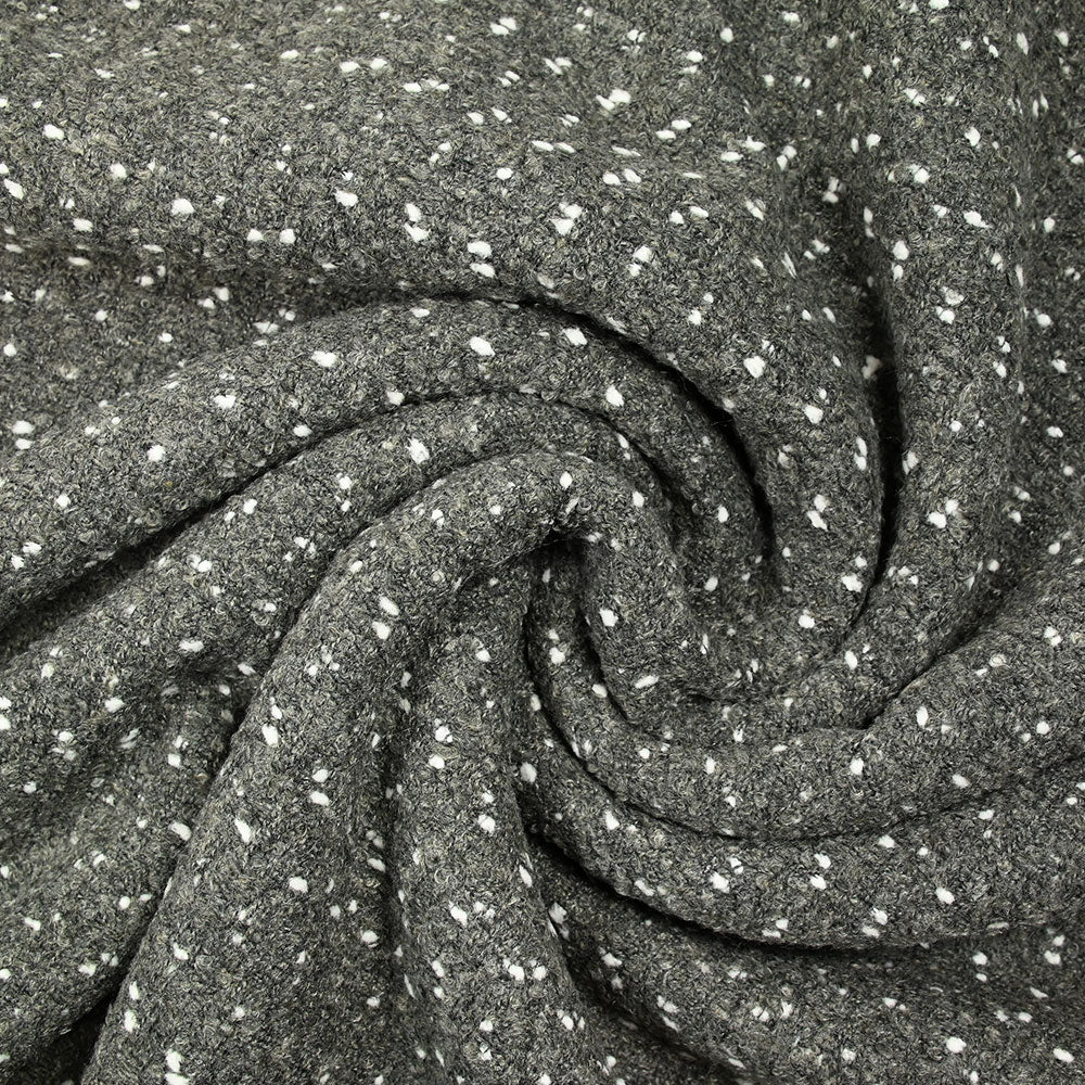 Lainage polyester bouclette et confettis blanc fond gris - Image 2