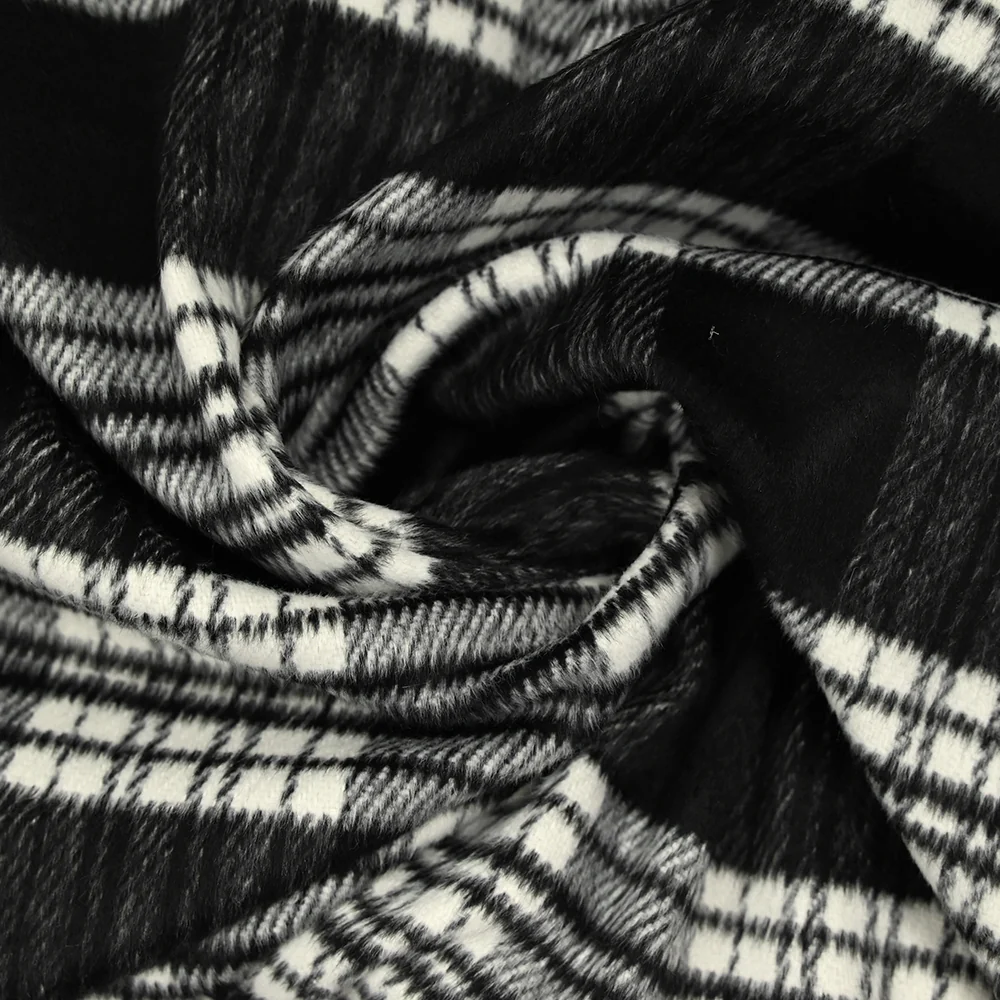 Laine mélangée brossé à carreaux noir, blanc et gris - Image 2