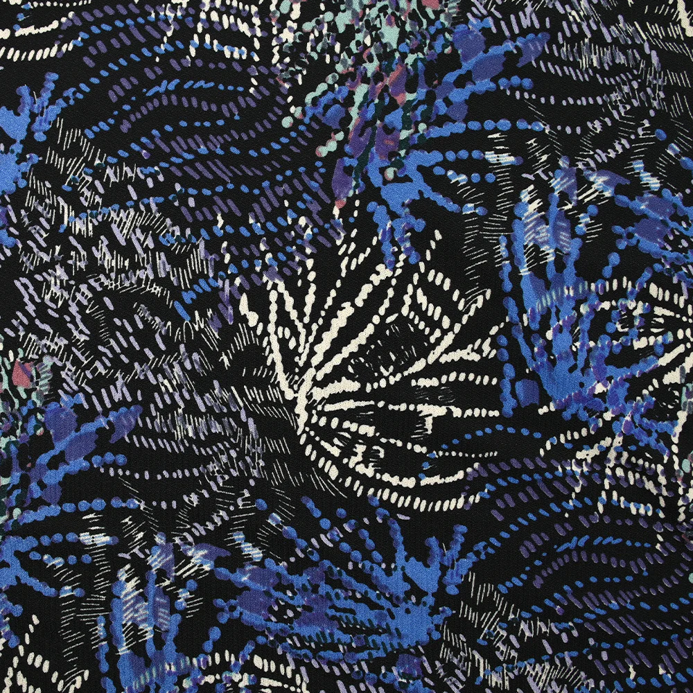 Maille crêpe imprimée feu d'artifice bleu fond noir