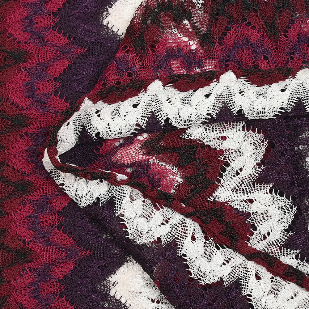 Maille crochet chevrons framboise, bordeaux violet et blanc - Image 5