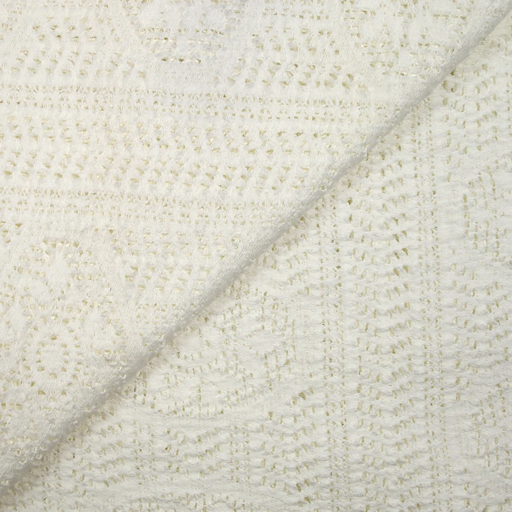 Maille dentelle effet crochet polycoton bande encerclée blanc cassé - Image 4