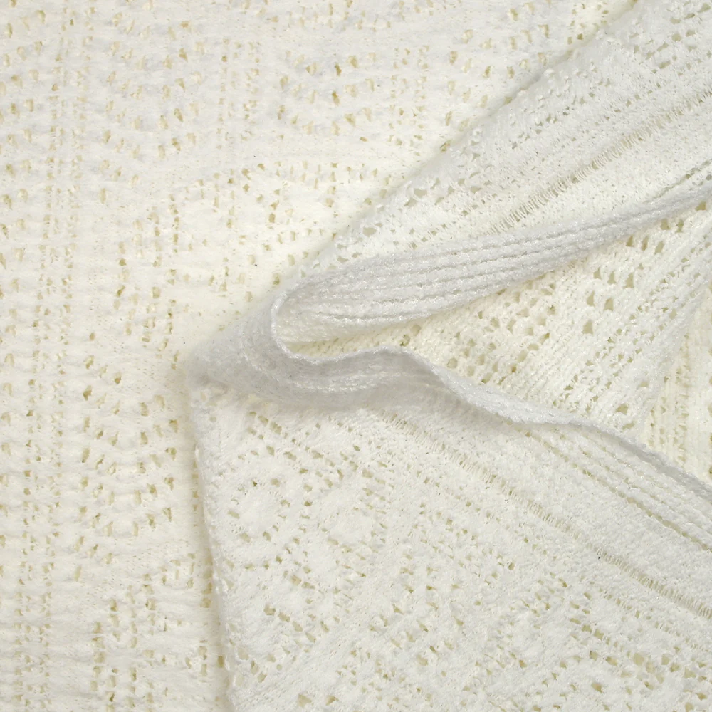 Maille dentelle effet crochet polycoton bande encerclée blanc cassé - Image 5