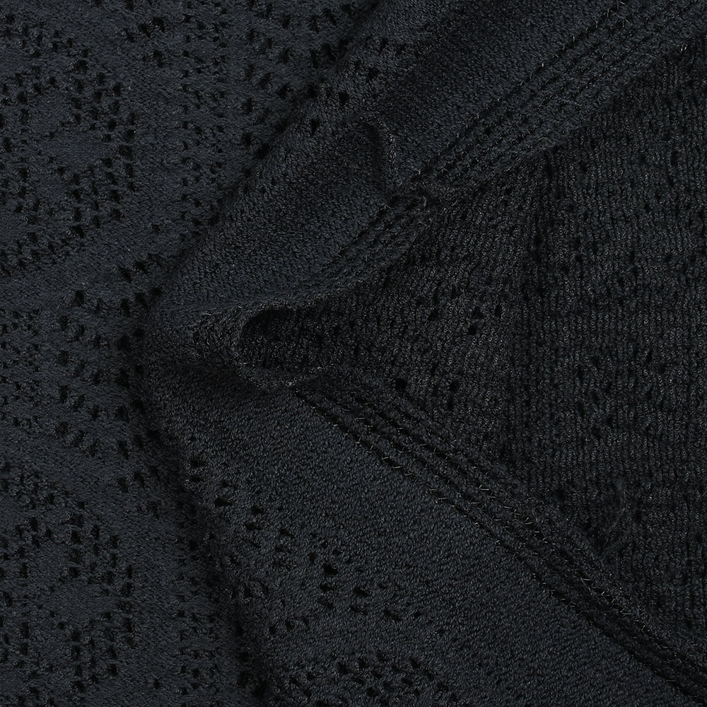 Maille dentelle effet crochet polycoton bande encerclée noir - Image 5