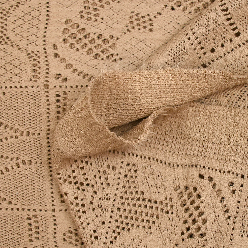 Maille dentelle effet crochet polycoton carré en macramé beige - Image 5