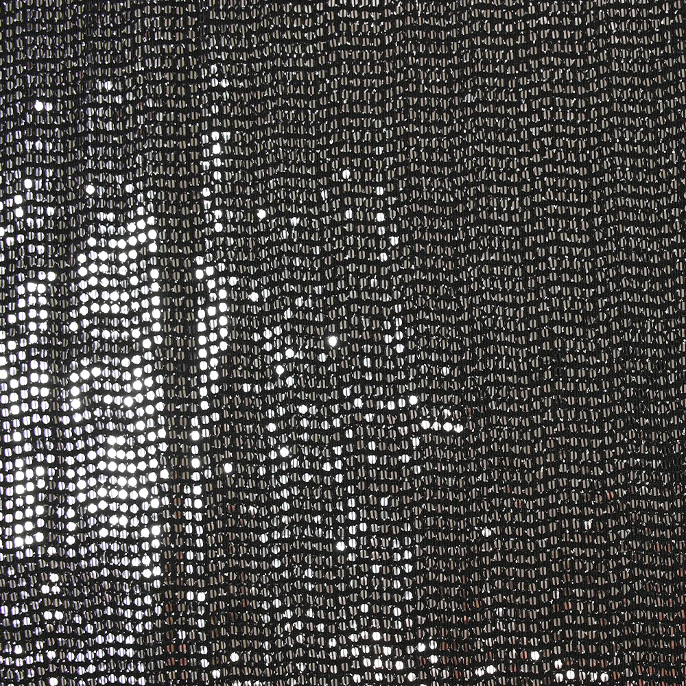 Maille Lurex polyester à paillettes argentées rayées fond noir - Image 4