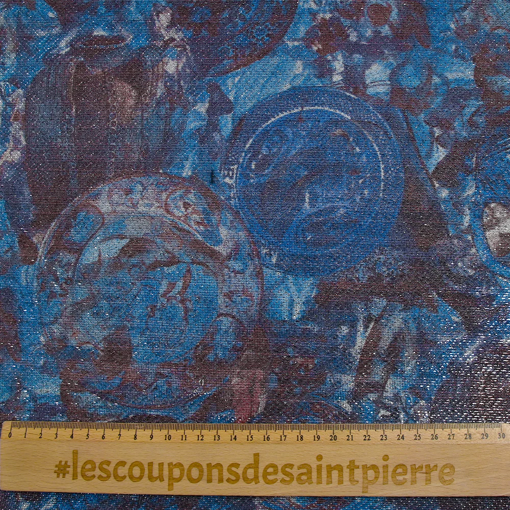 Maille polyester lamée nature morte marron rosé et bleu - Image 3