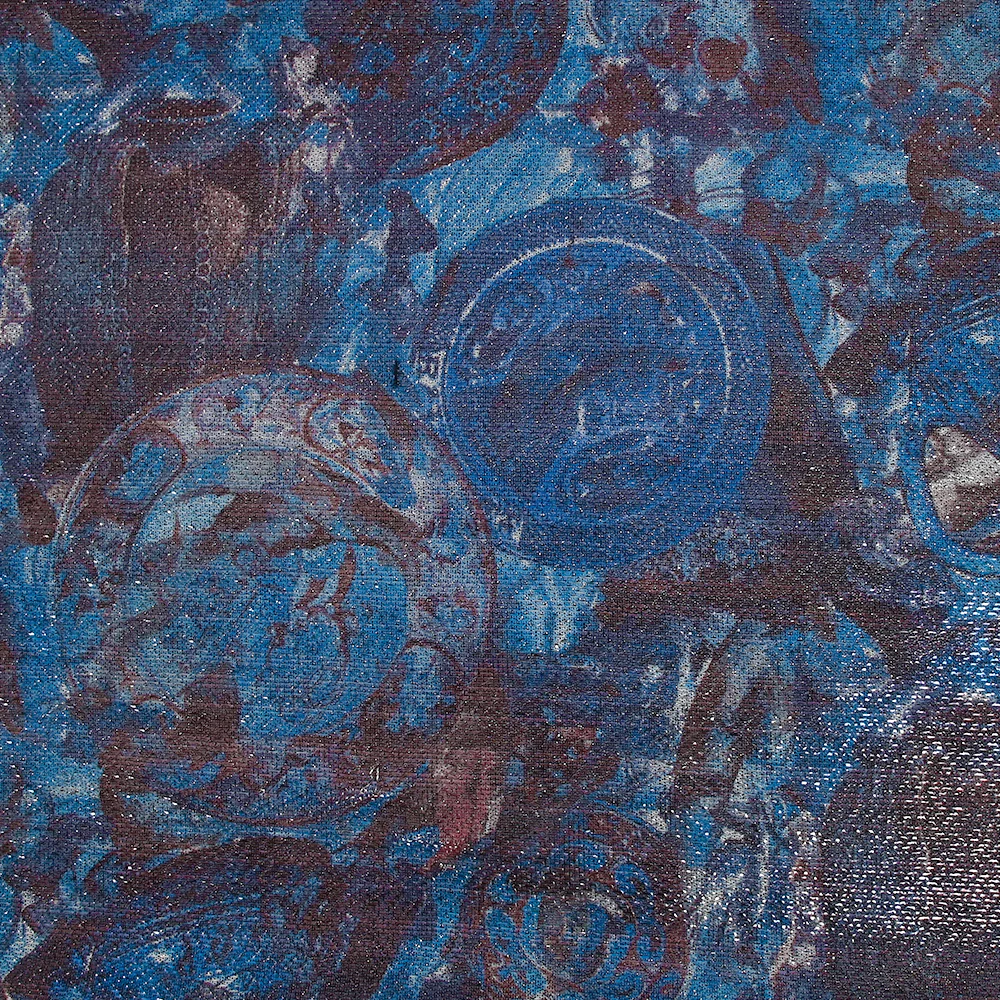 Maille polyester lamée nature morte marron rosé et bleu - Image 4