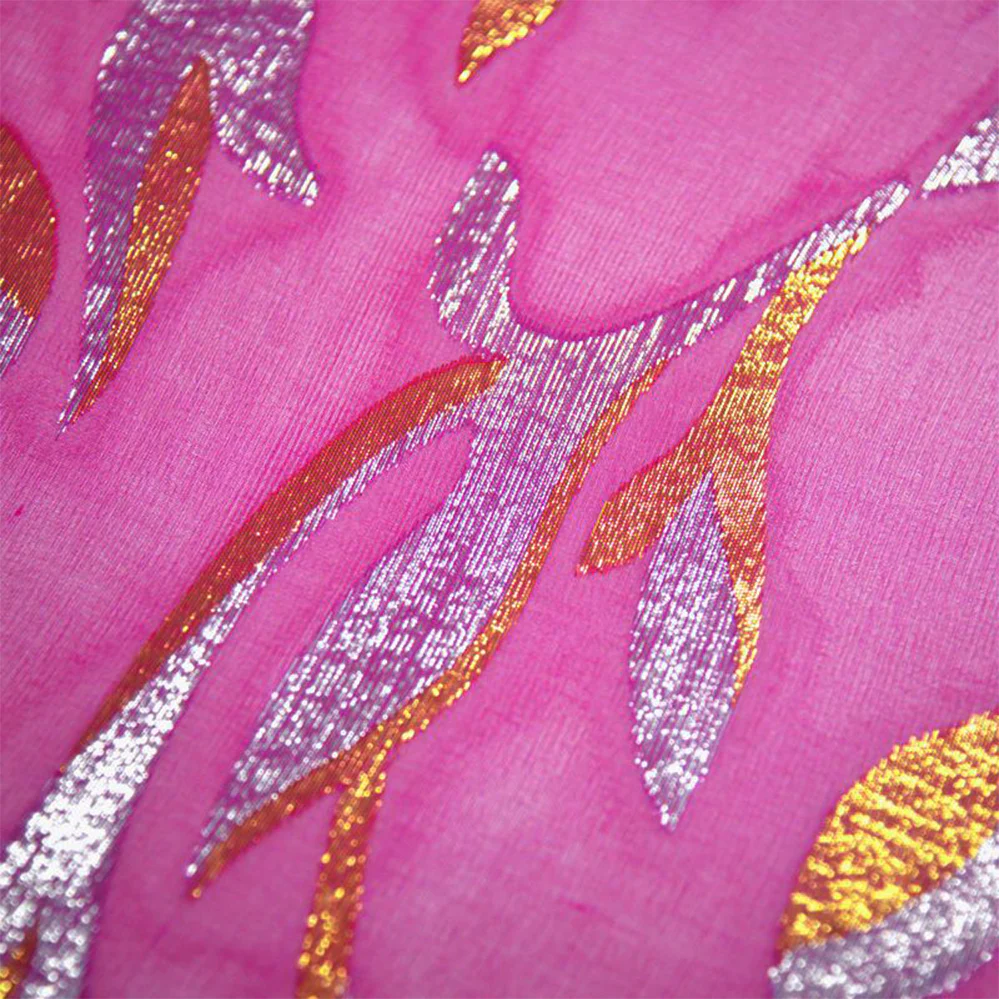 Mousseline de Soie dévorée Tlija or et argent fond fuchsia - Image 4