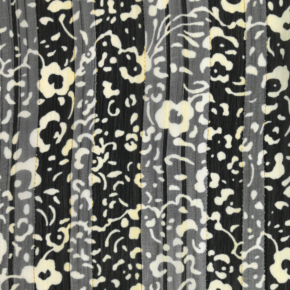 Mousseline imprimée bande satin fleurs fond noir - Image 4