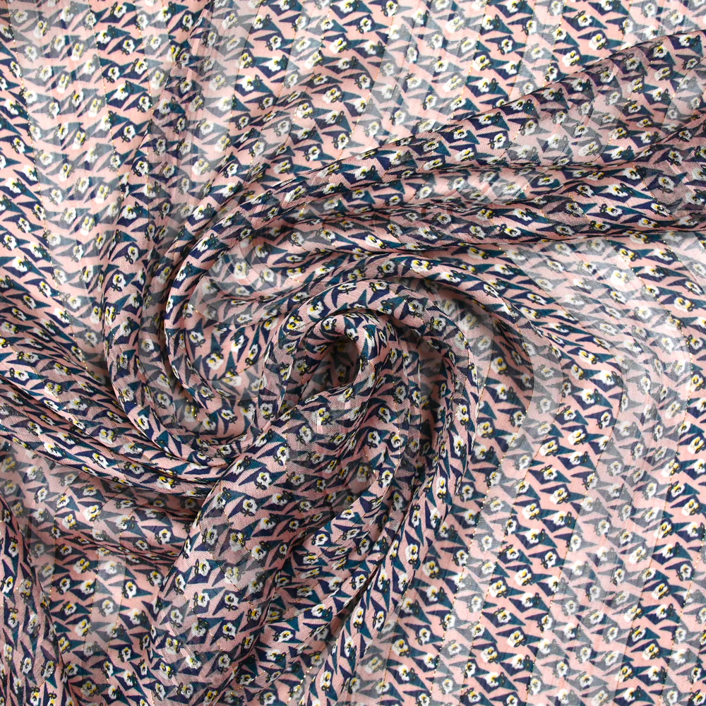 Mousseline imprimée bande satin oeil bleu fond vieux rose - Image 2