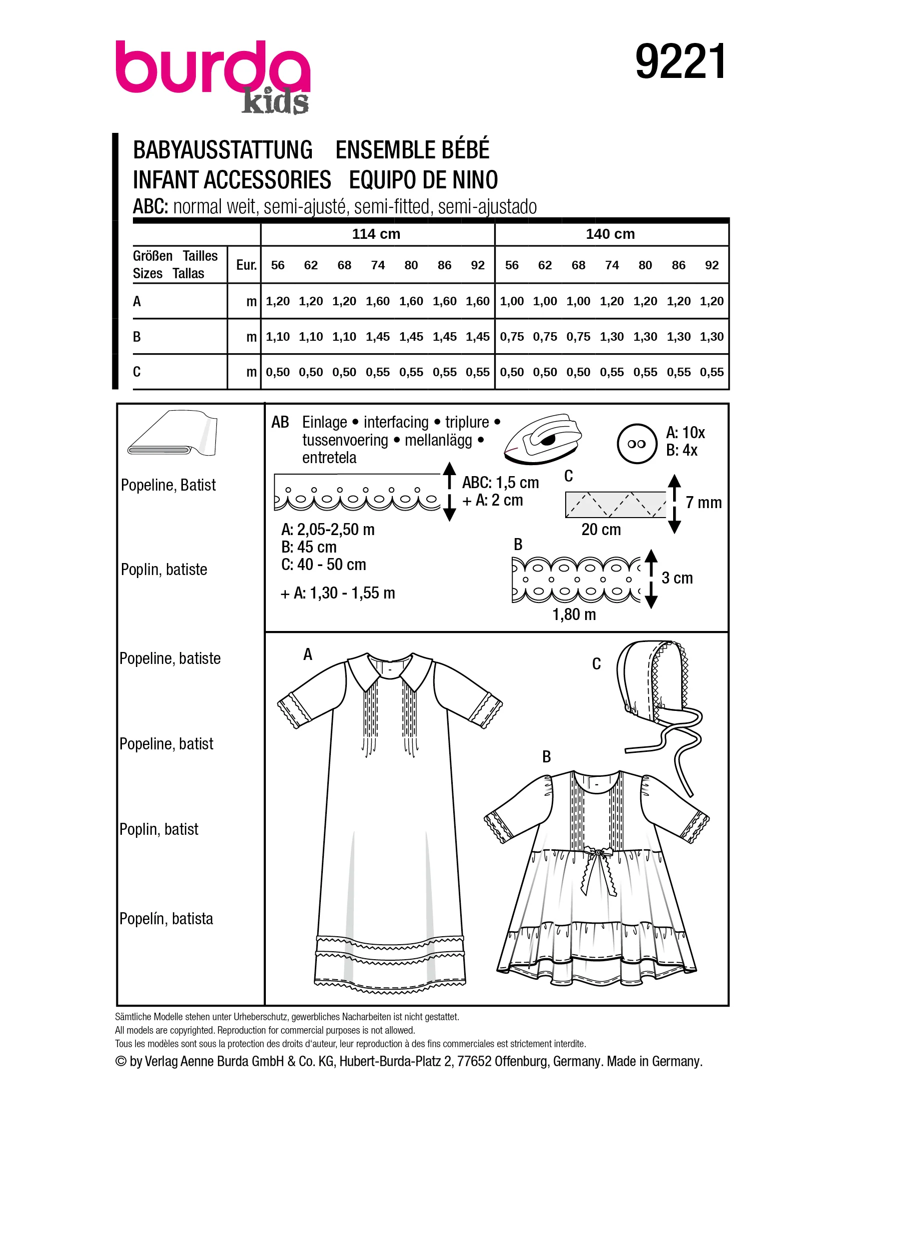 Patron Burda Enfant n°9221 : Ensemble bébé - Robe de baptême - Image 5