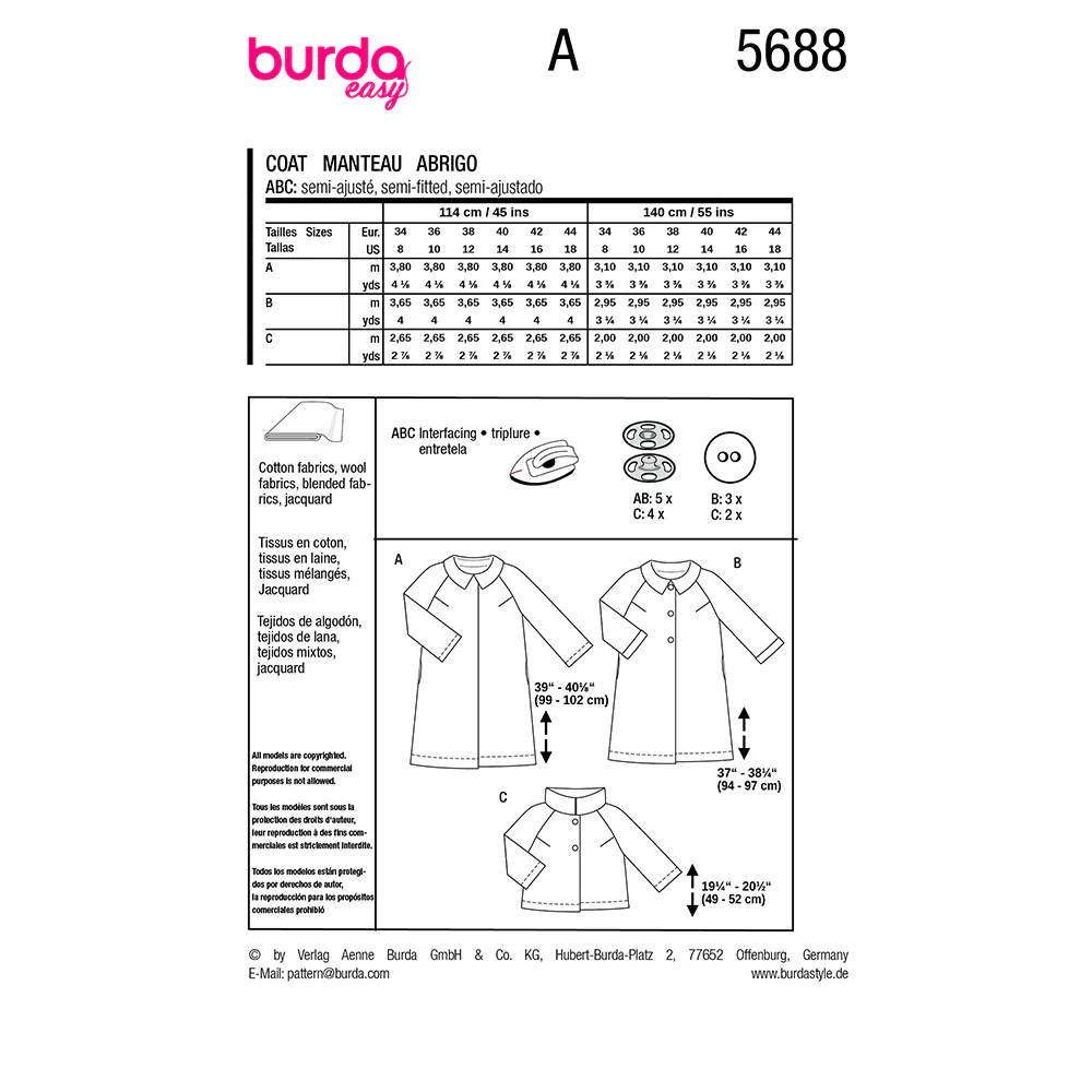 Patron Burda n°5688 : Manteau - Image 10
