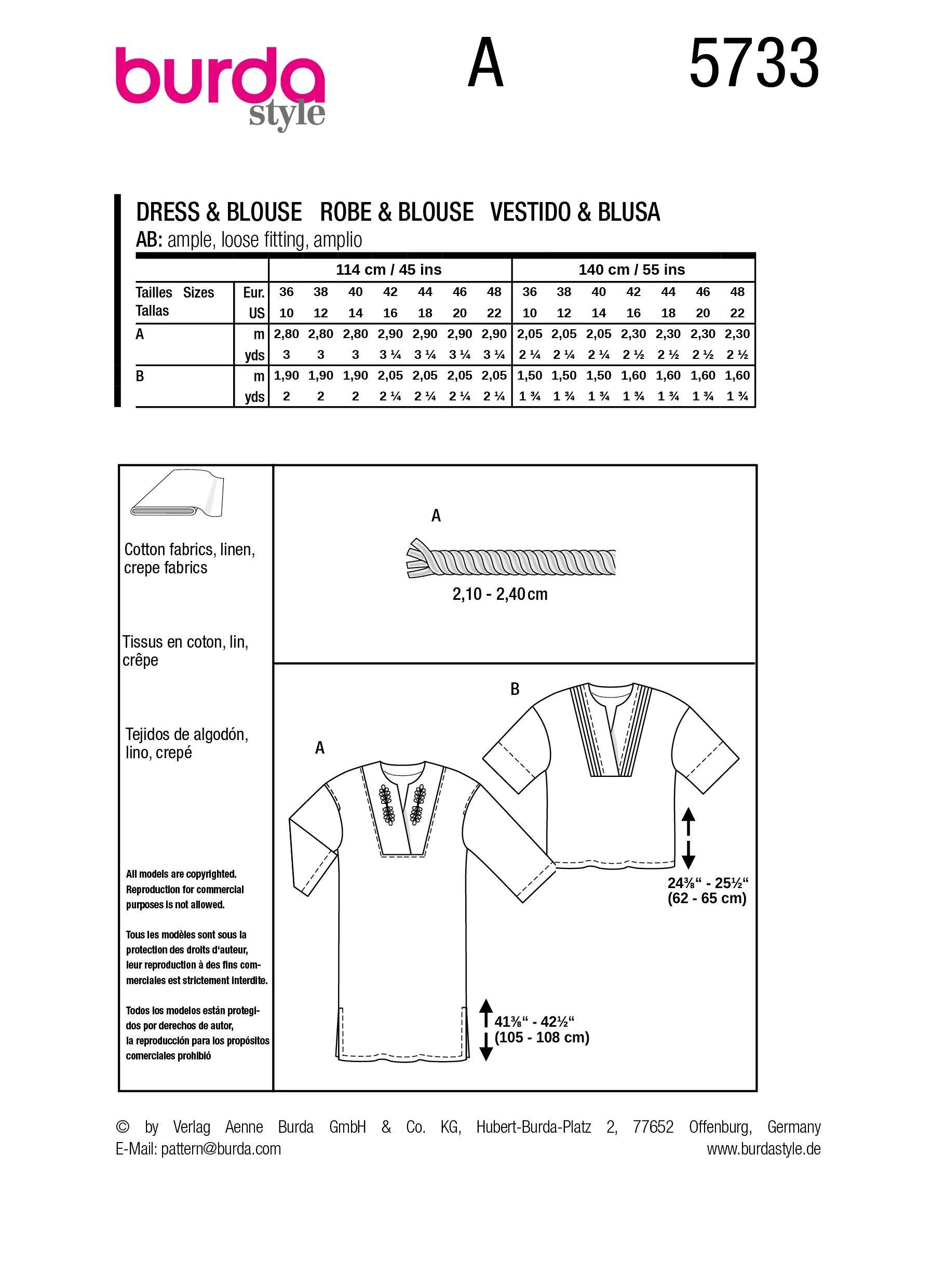 Patron Burda n°5733 : Robe & Blouse - Image 8