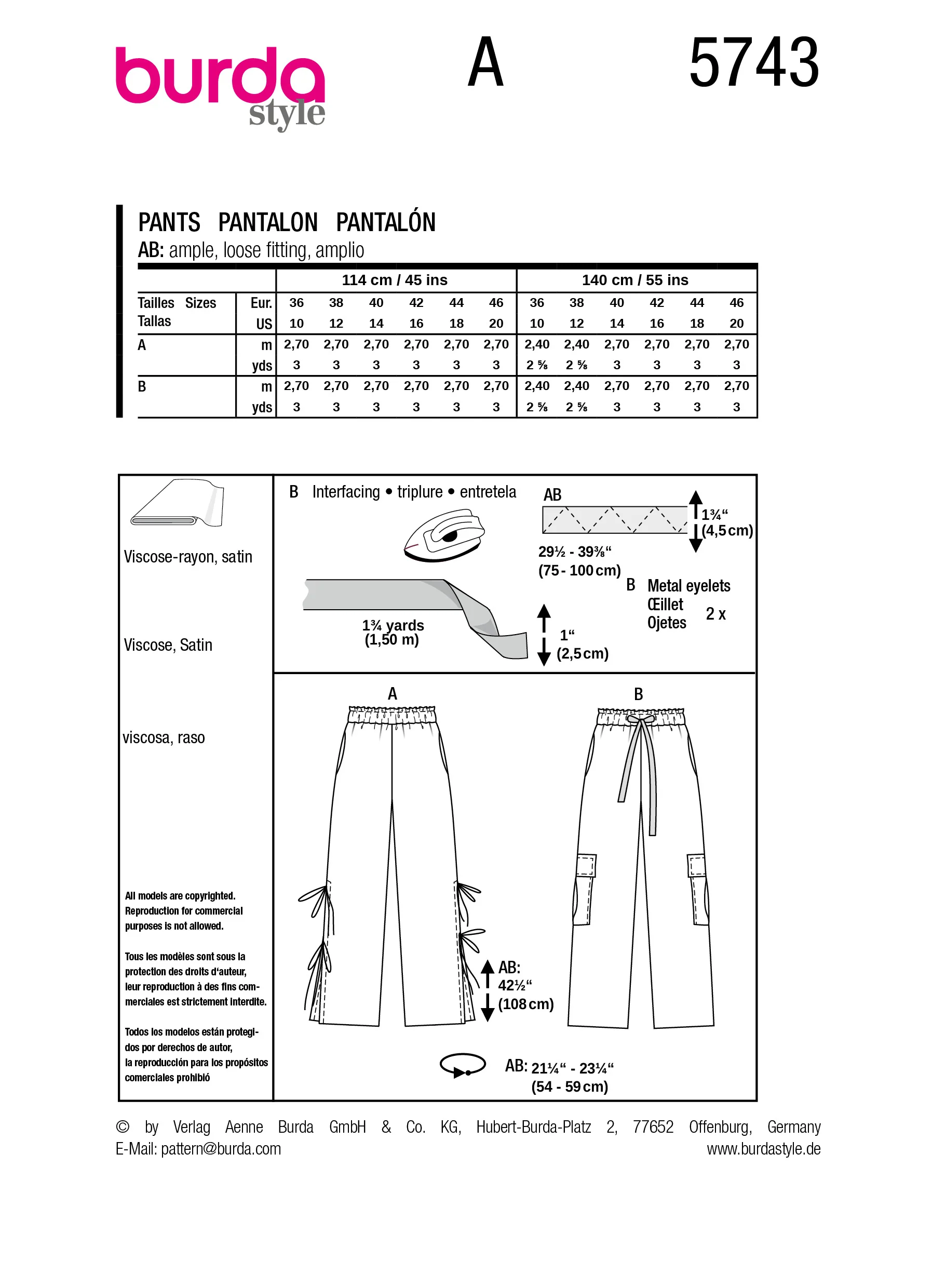 Patron Burda n°5743 : Pantalon - Image 7
