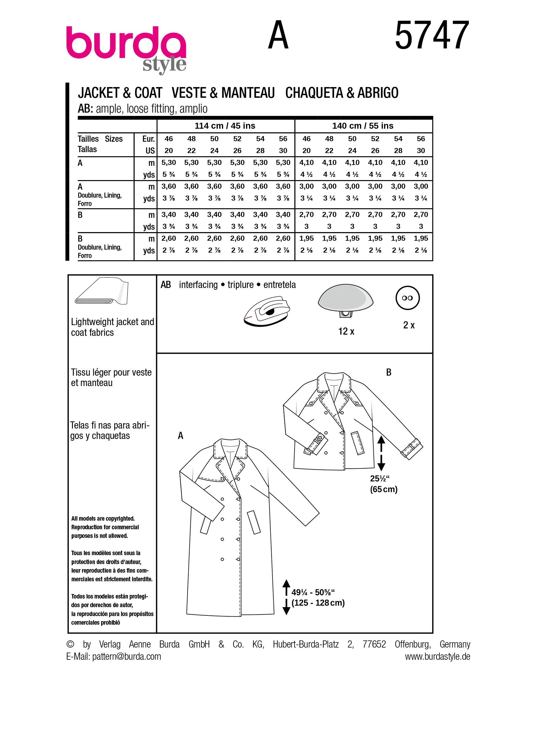 Patron Burda n°5747 : Manteau & Veste - Image 7