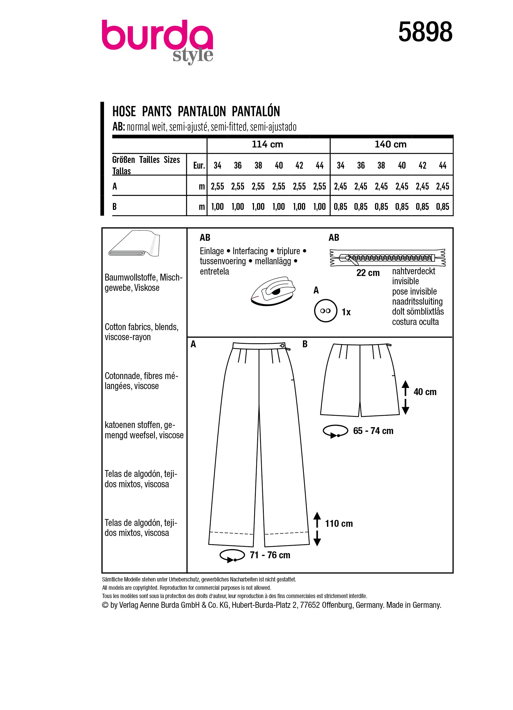 Patron Burda n°5898 : Pantalon - Image 8