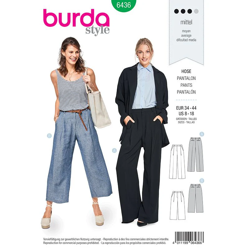 Patron Burda n°6436: Pantalon larges