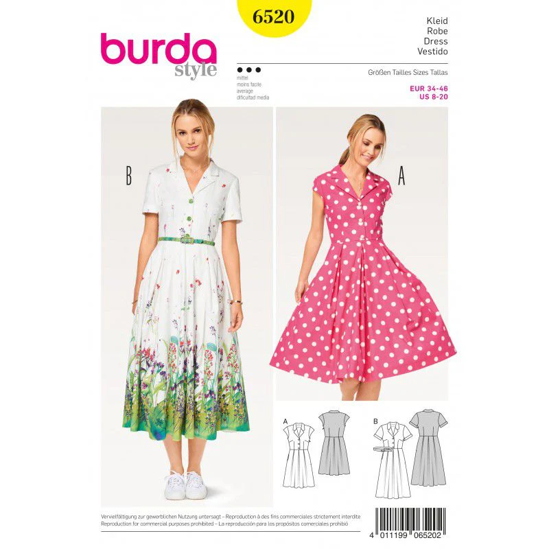 Patron Burda n°6520 : Robe style chemise