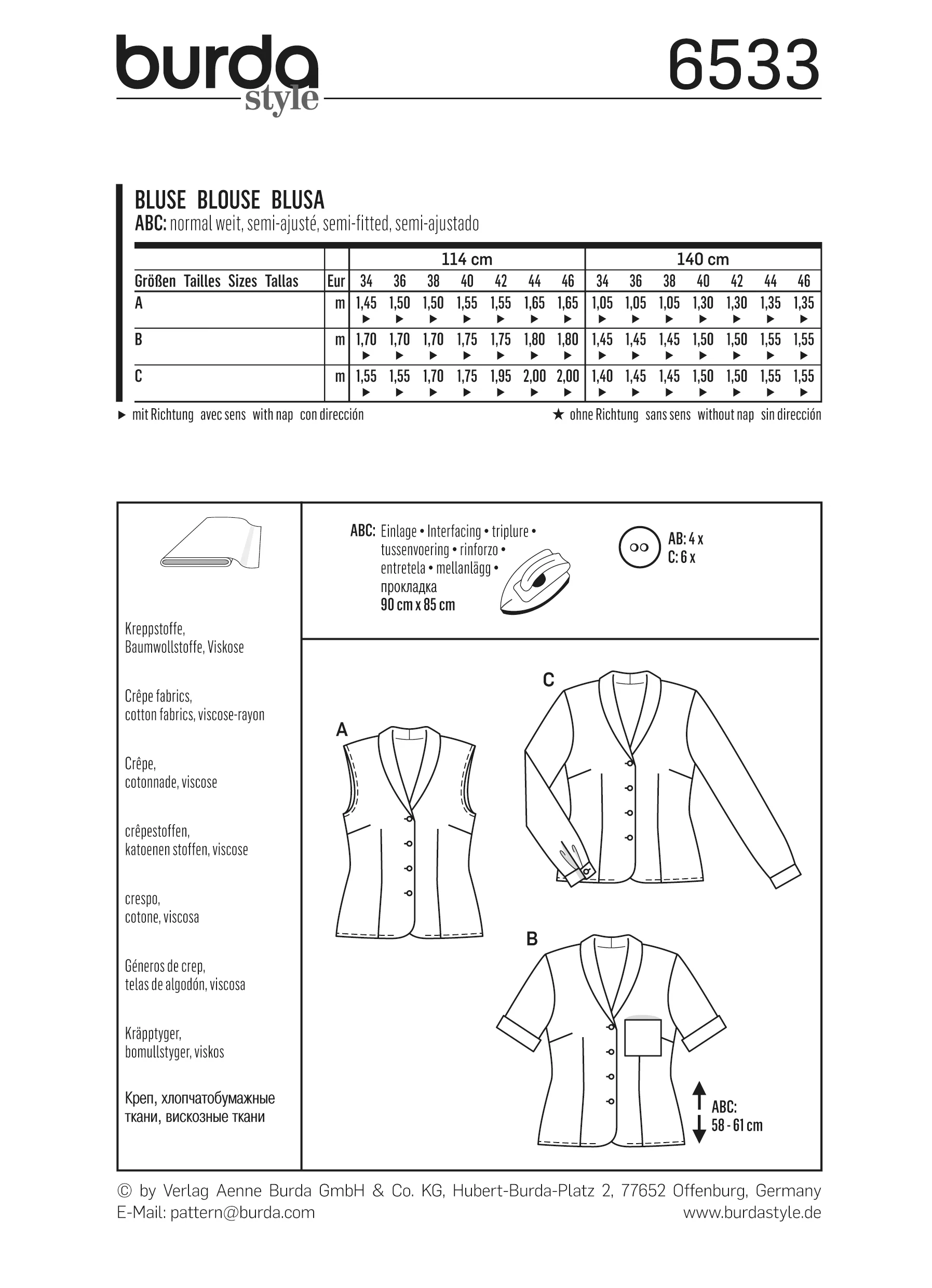 Patron Burda n°6533:  blouse à col châle - Image 5