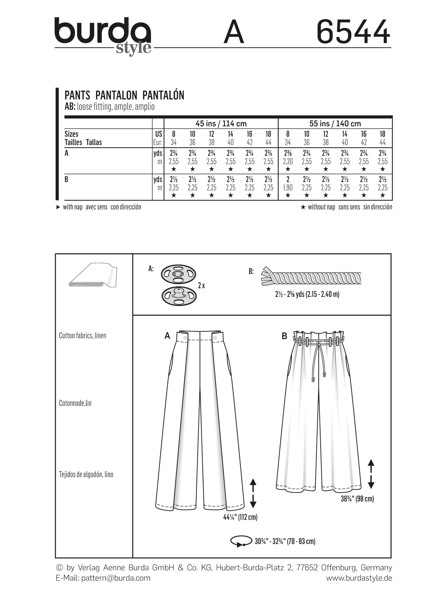 Patron Burda n°6544:  Pantalon jambes amples - Image 4