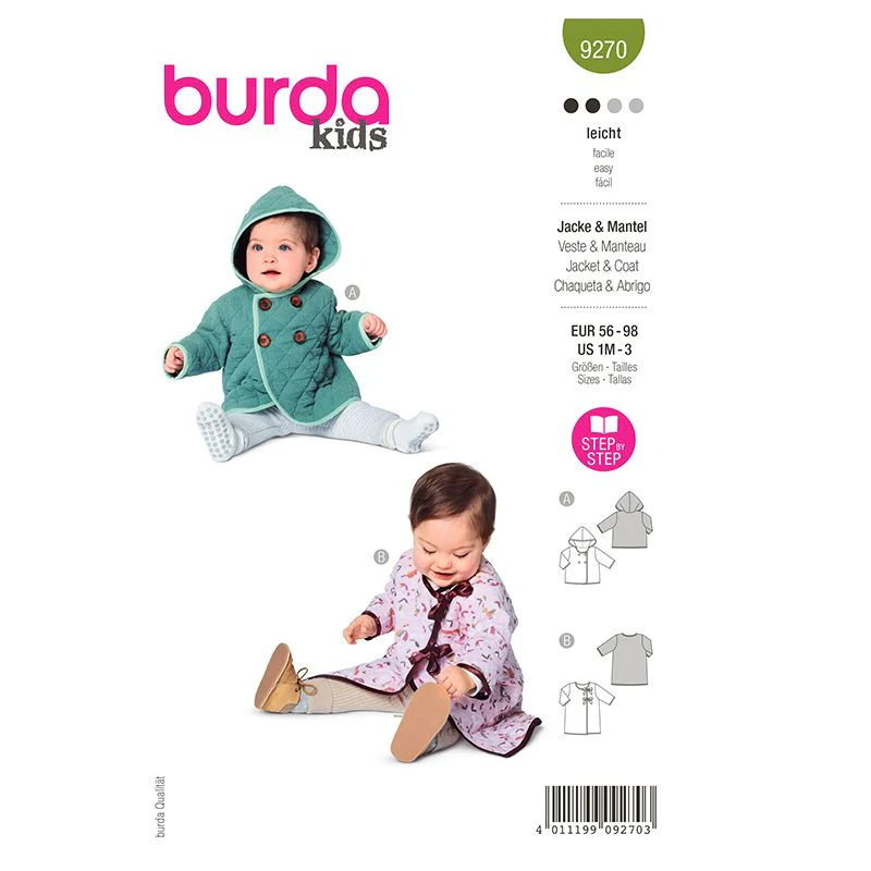 Patron Burda n°9270 : Bébé veste & manteau
