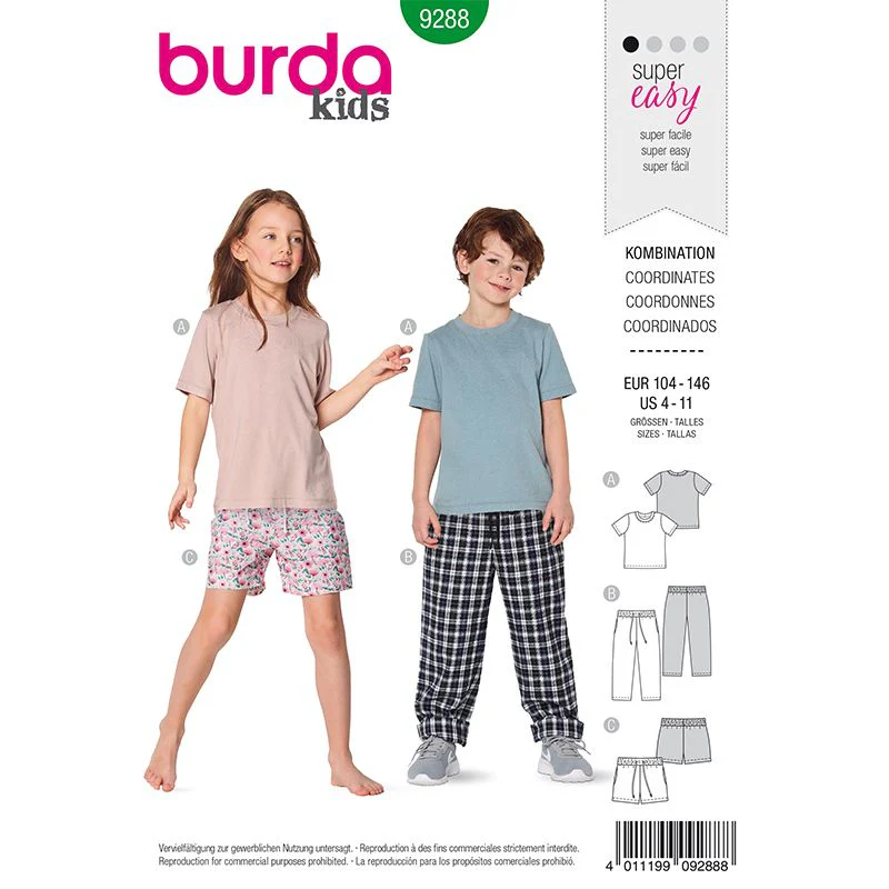 Patron Burda n°9288: Pyjama coordonné enfant