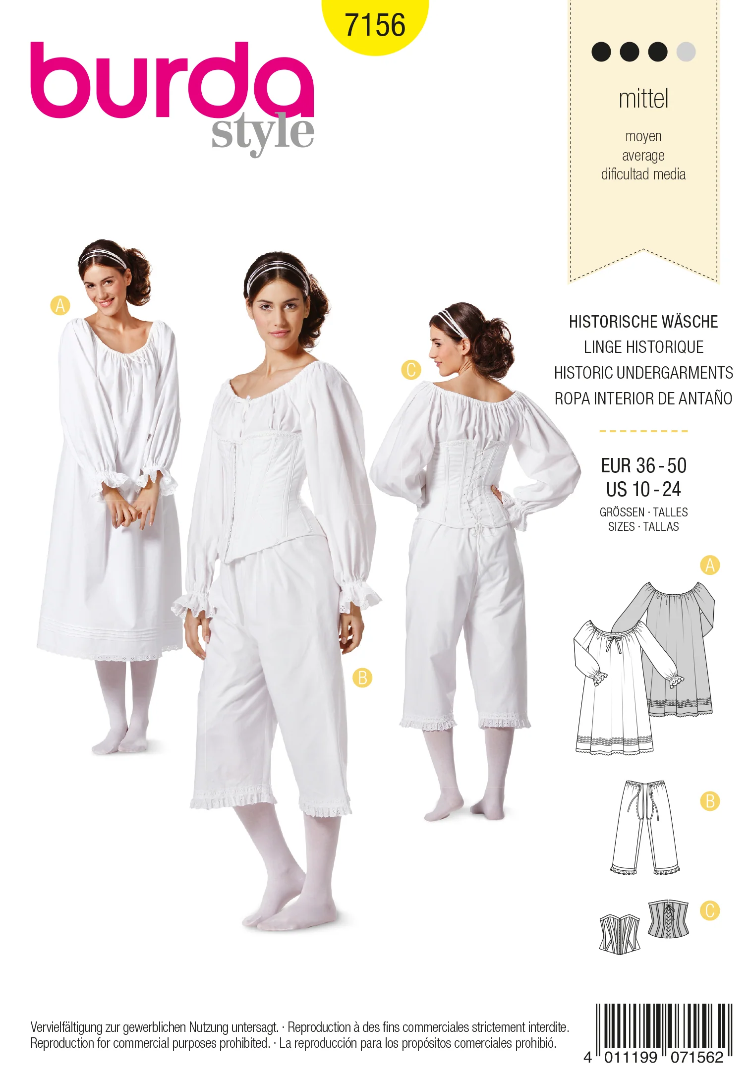 Patron n°: 7156 Sous vêtements historiques Femme