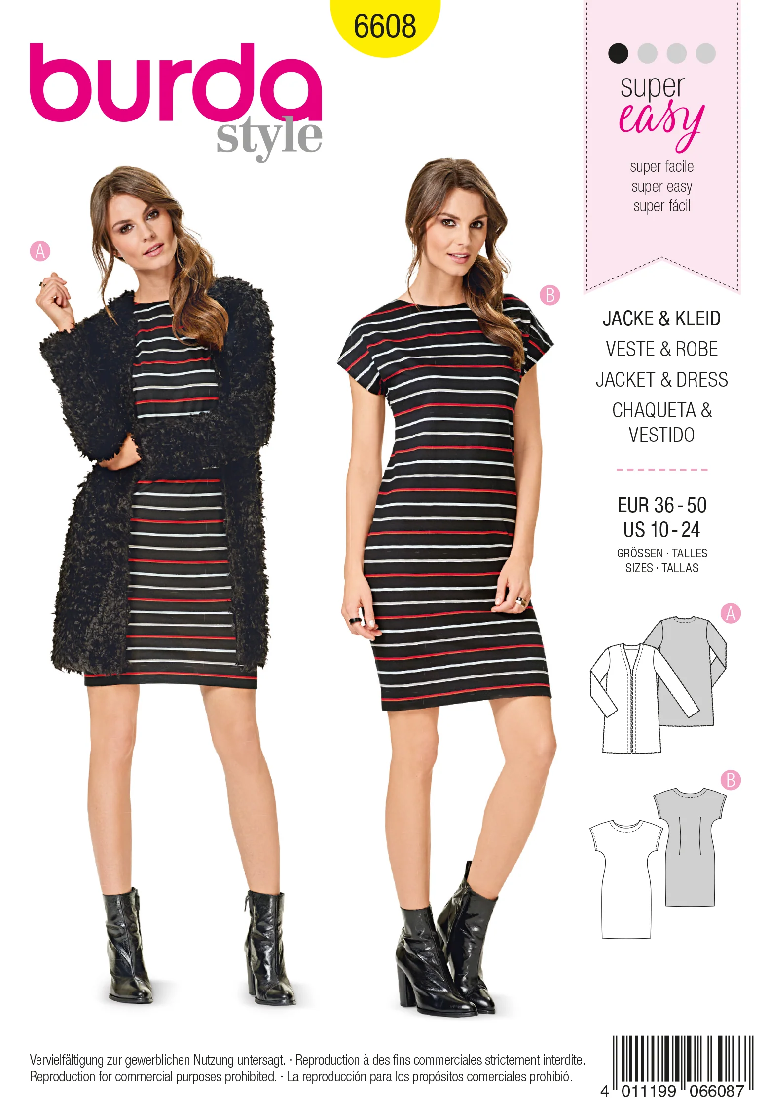 Patron N°6608 Burda : Veste sans fermeture