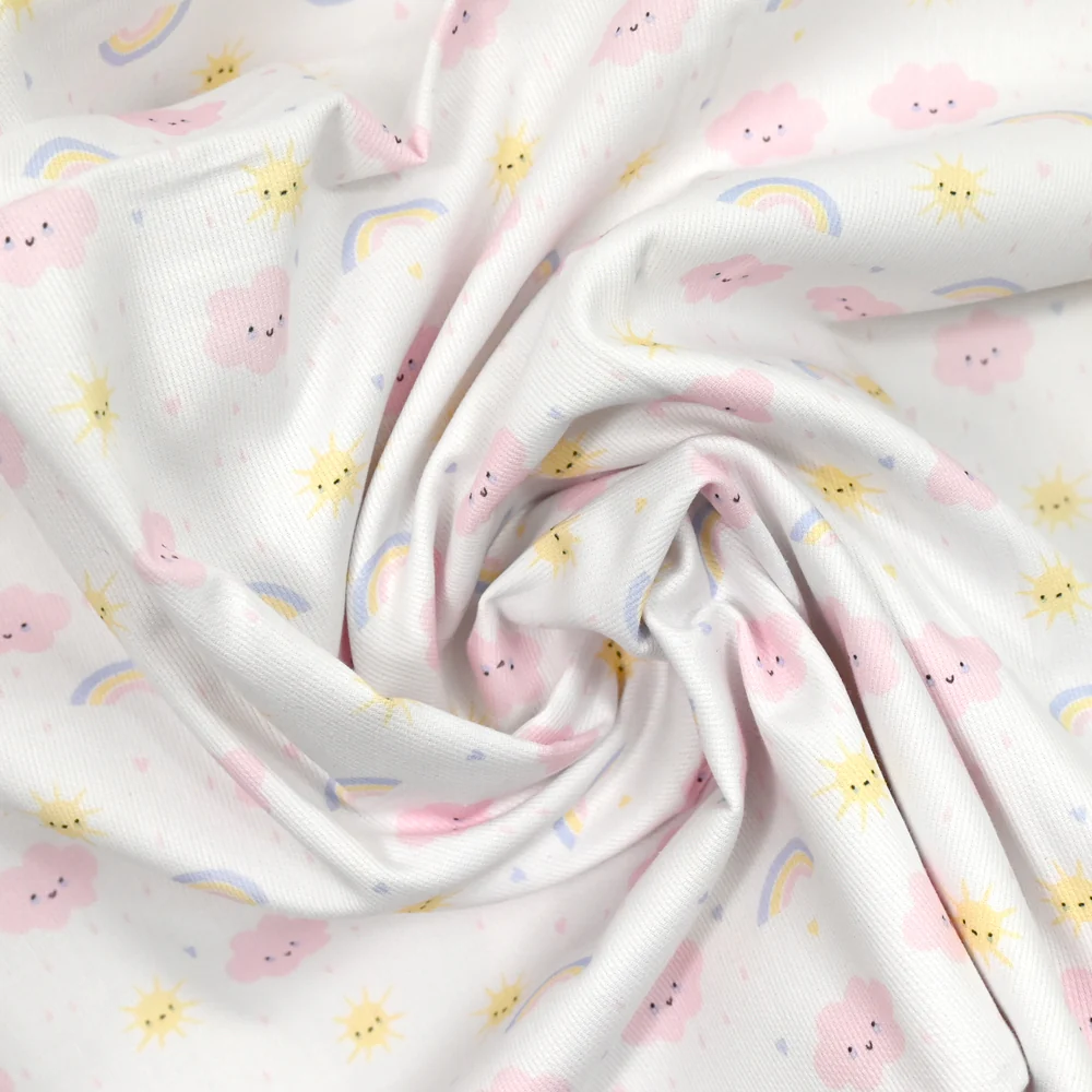 Piqué de coton imprimé arc en ciel  et nuage rose - Image 2