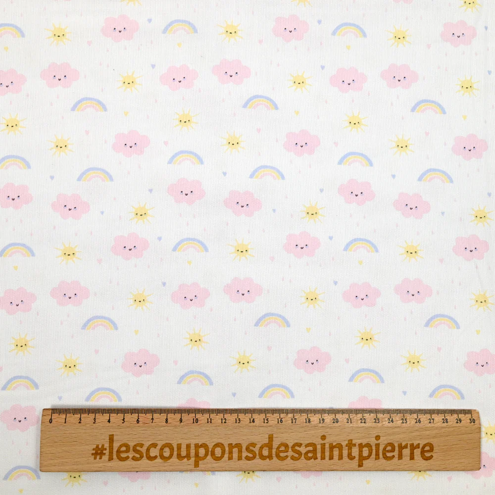Piqué de coton imprimé arc en ciel  et nuage rose - Image 5