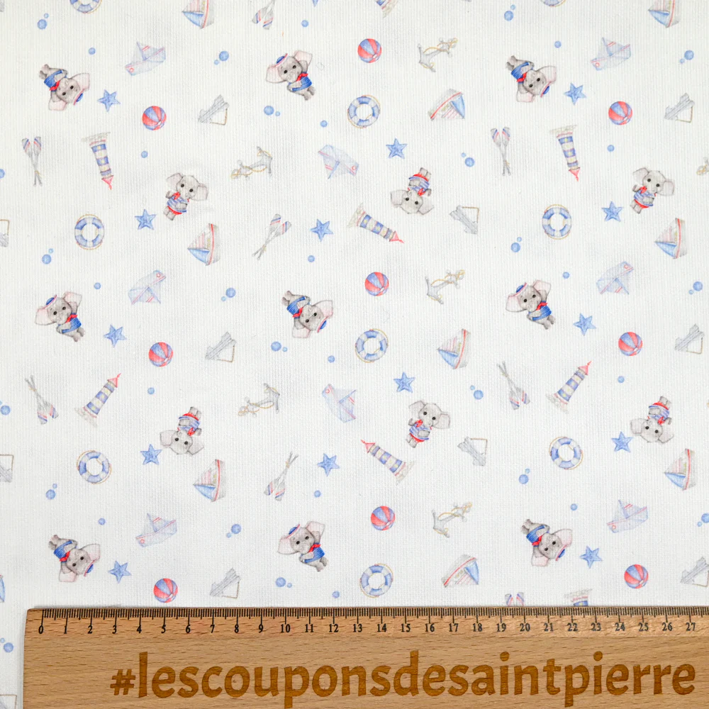 Piqué de coton imprimé bateau et éléphant - Image 5
