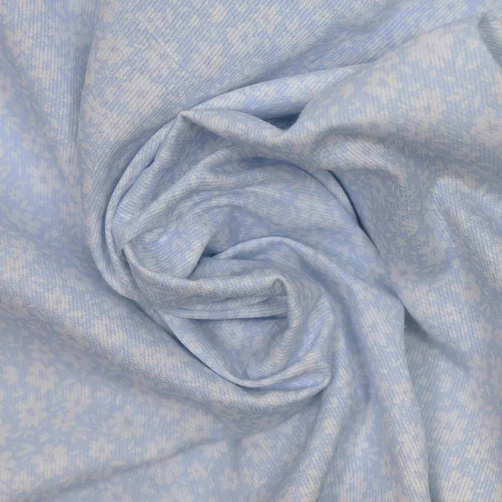 Piqué de coton imprimé fleurs printanière fond bleu clair - Image 2