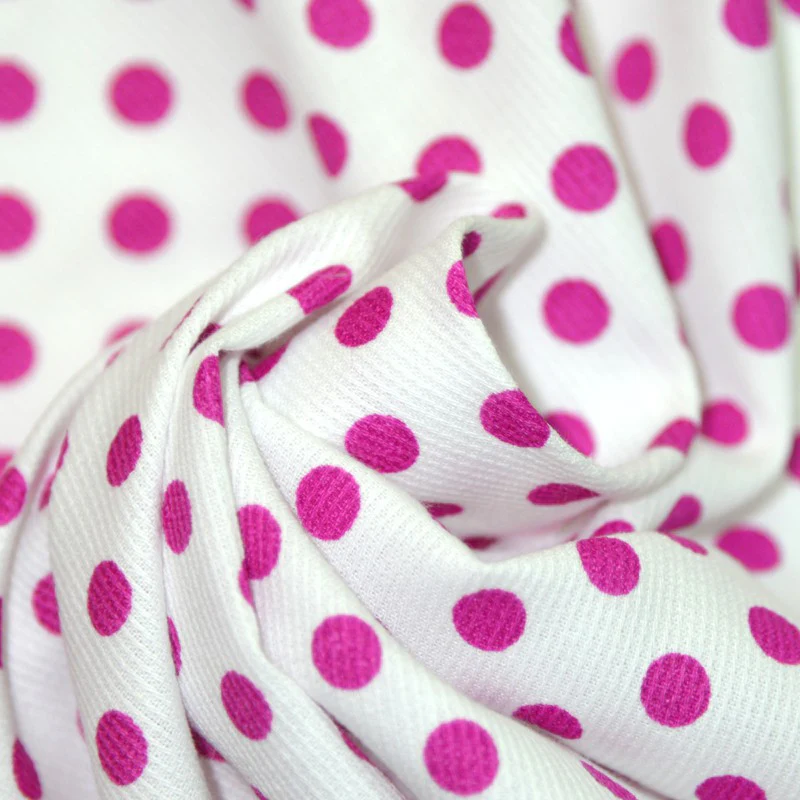 Tissus Piqué de coton milleraies imprimé pois fuchsias sur fond blanc - Image 2