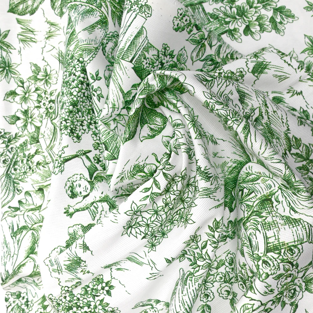 Piqué de coton toile de jouy vert - Image 2