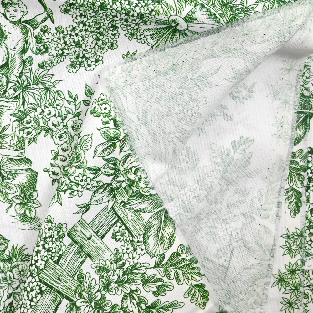 Piqué de coton toile de jouy vert - Image 3