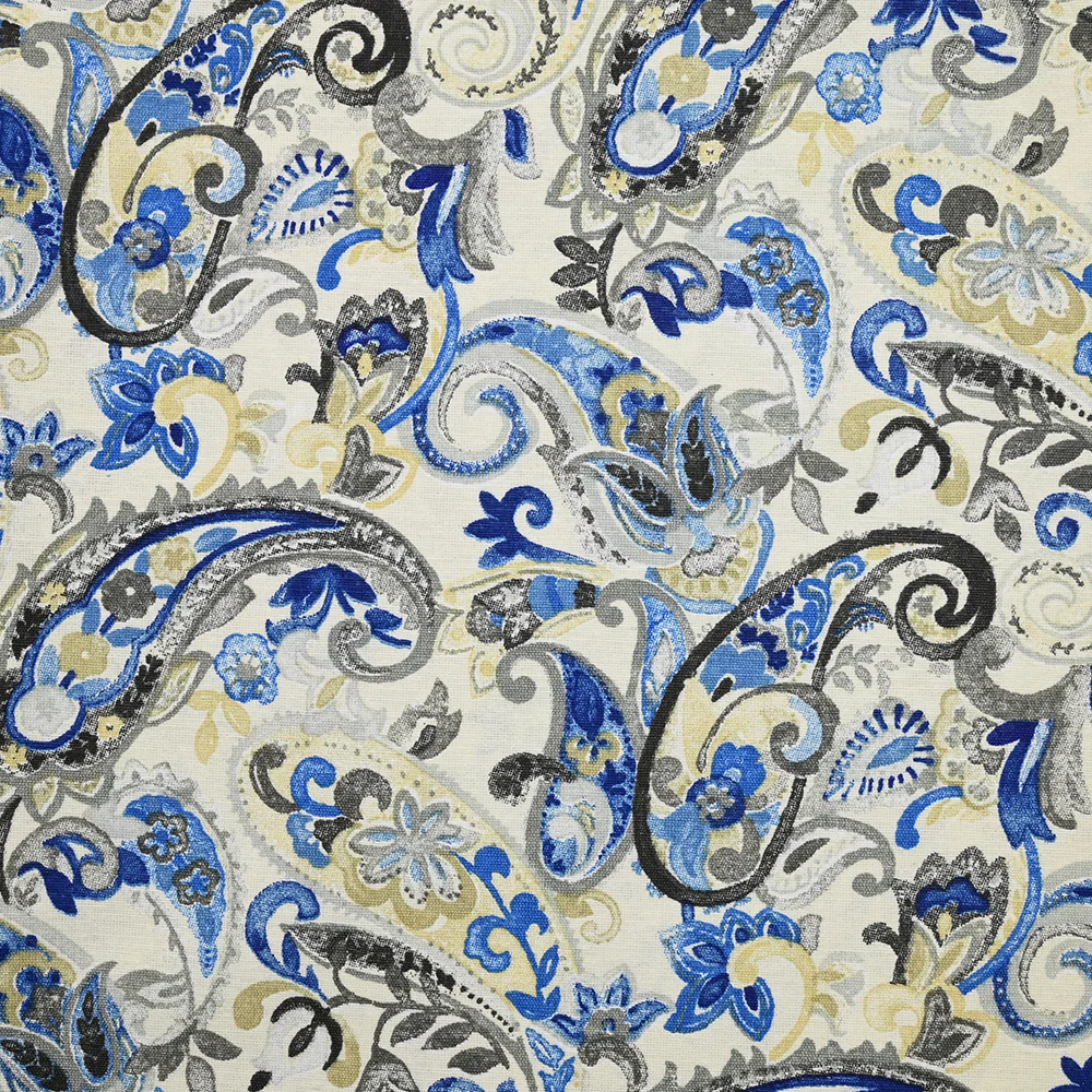 Polycoton imprimé cachemire bleu, beige et gris