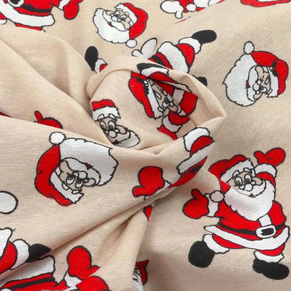 Polycoton imprimé Père Noël fond ficelle - Image 2