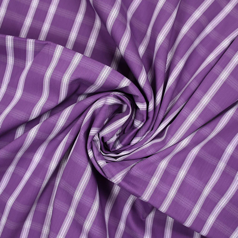 Polycoton tissé-teint ligne blanche contrastante écru fond violet améthyste - Image 2