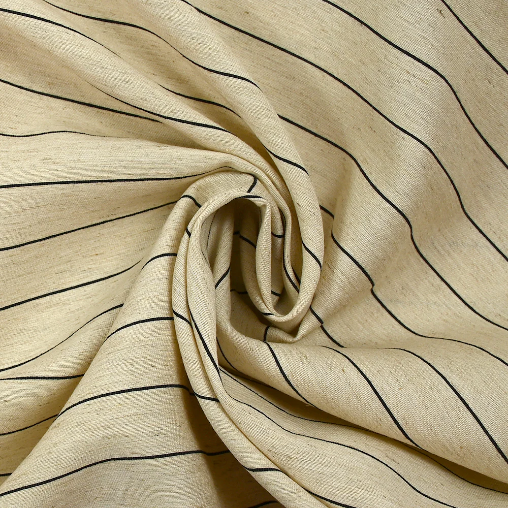 Polycoton tissé-teint rayé noir fond sable chiné - Image 2