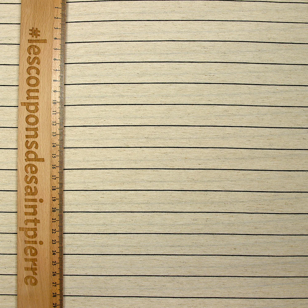 Polycoton tissé-teint rayé noir fond sable chiné - Image 3