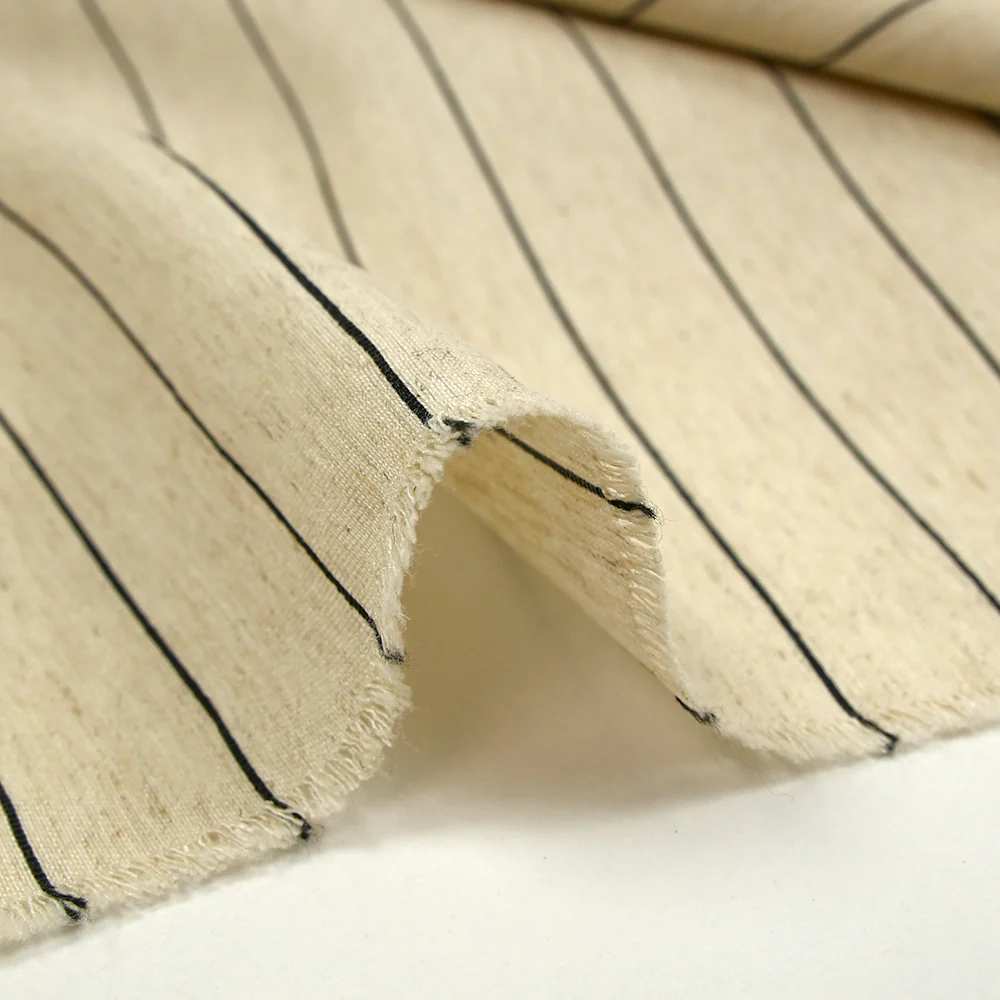 Polycoton tissé-teint rayé noir fond sable chiné - Image 6