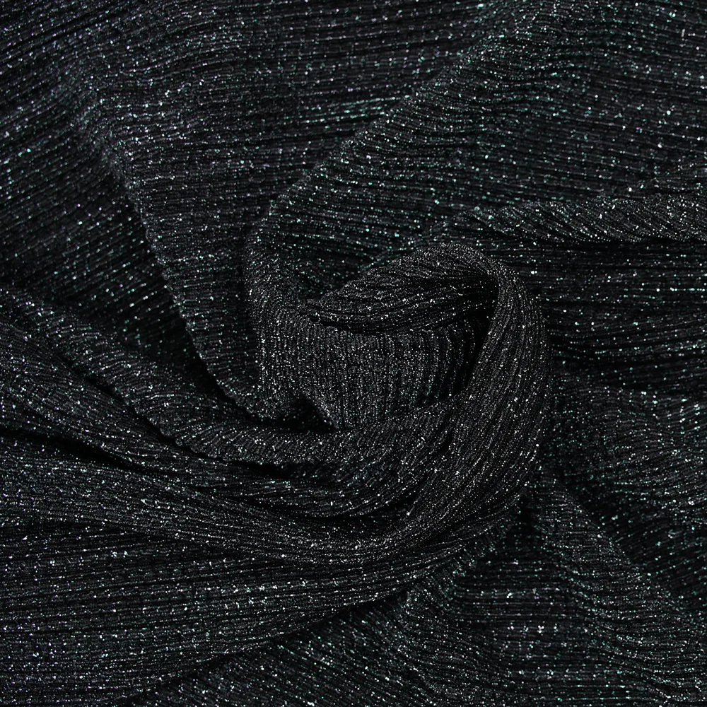Polyester plissé irisé vert fond noir - Image 2