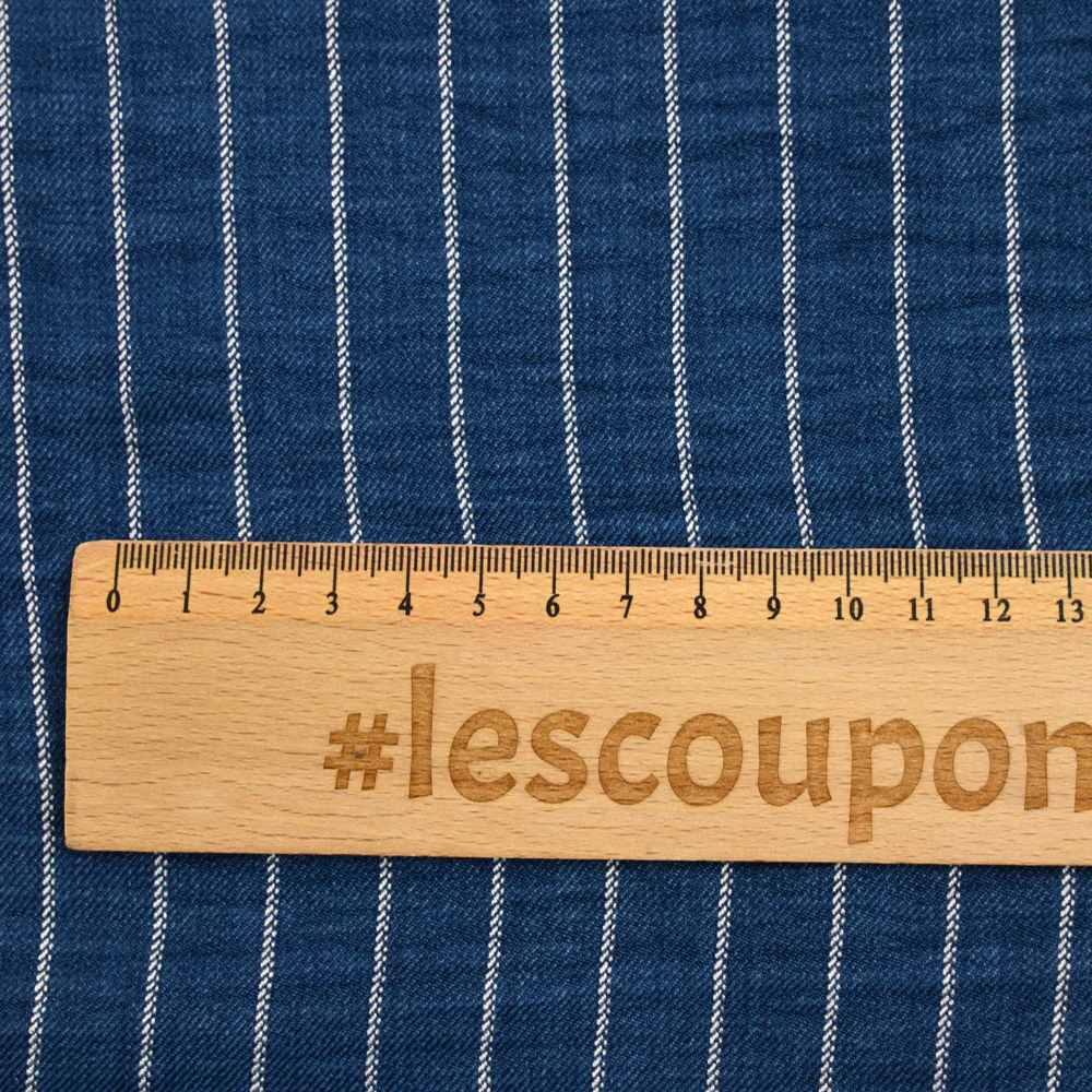 Polyester rayé 16mm fond denim - Image 3