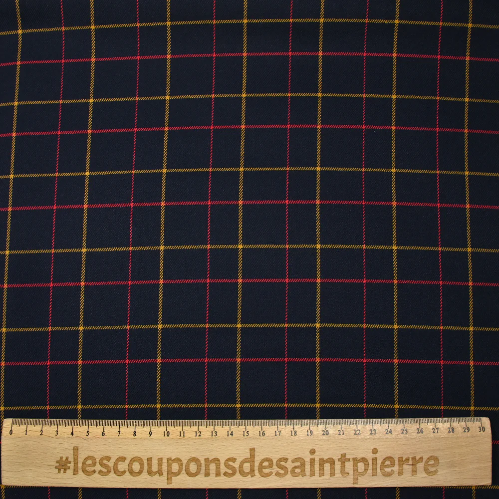 Polyviscose tissée-teinte à carreaux Nuno rouge et jaune fond marine - Image 3