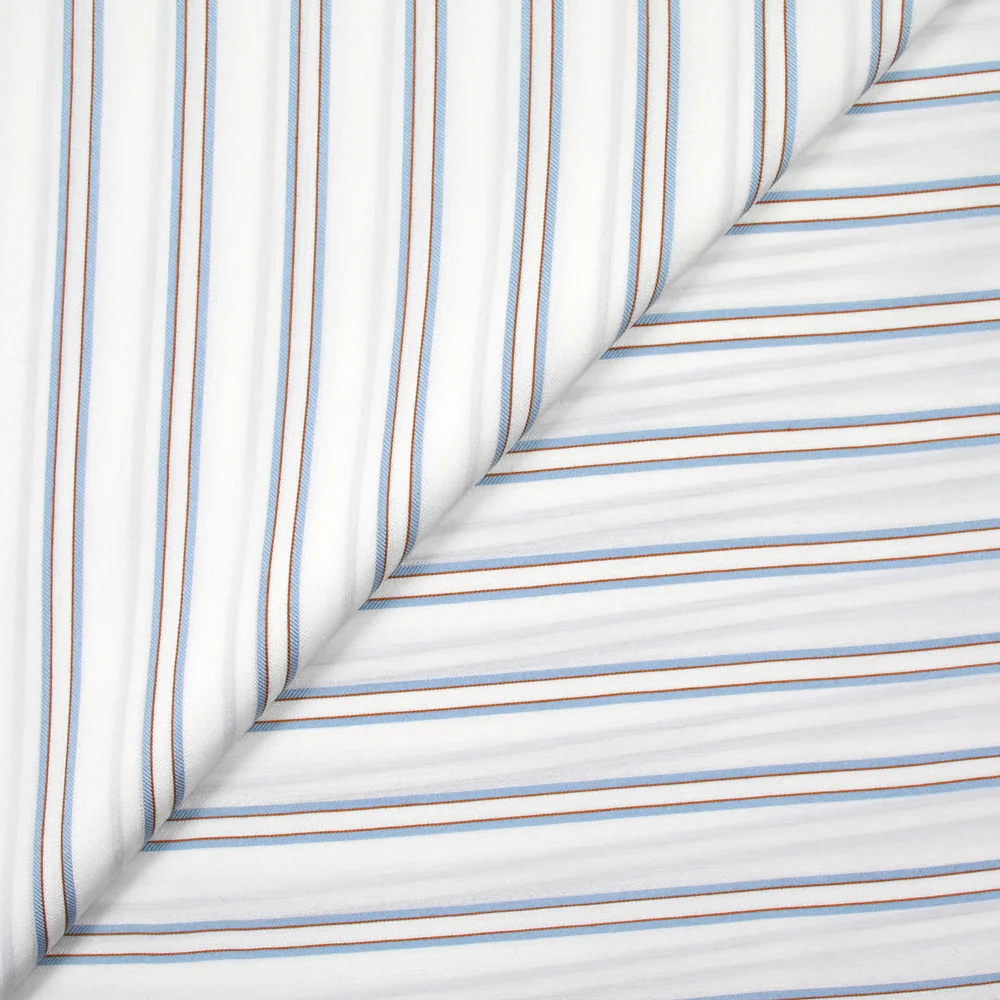 Polyviscose tissée-teinte fluide rayée ciel et marron
