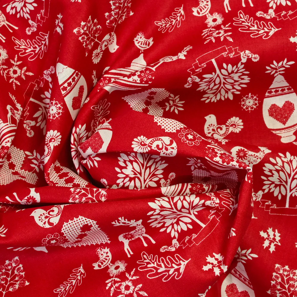 Popeline de coton imprimée pampille de Noël fond rouge - Image 2