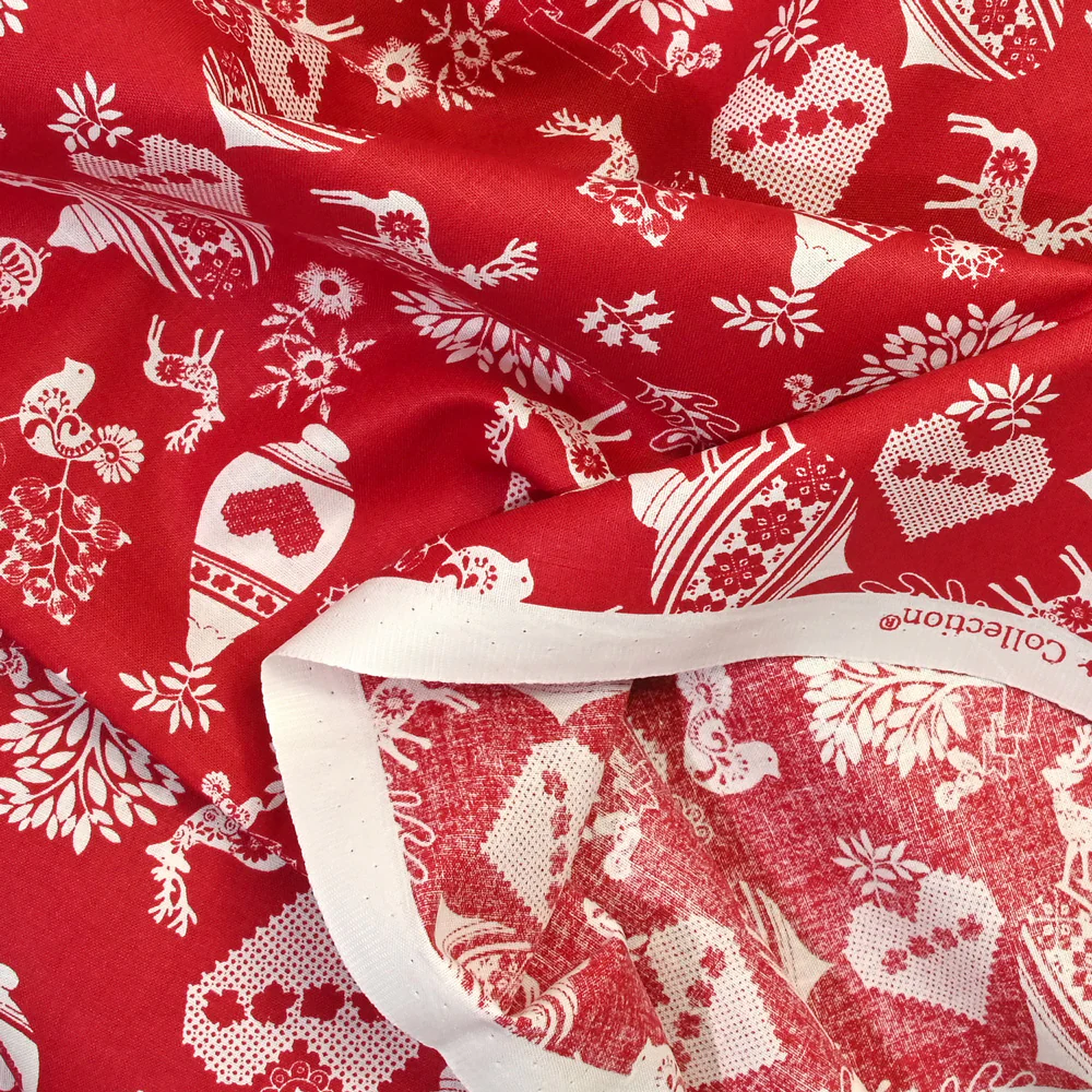 Popeline de coton imprimée pampille de Noël fond rouge - Image 4