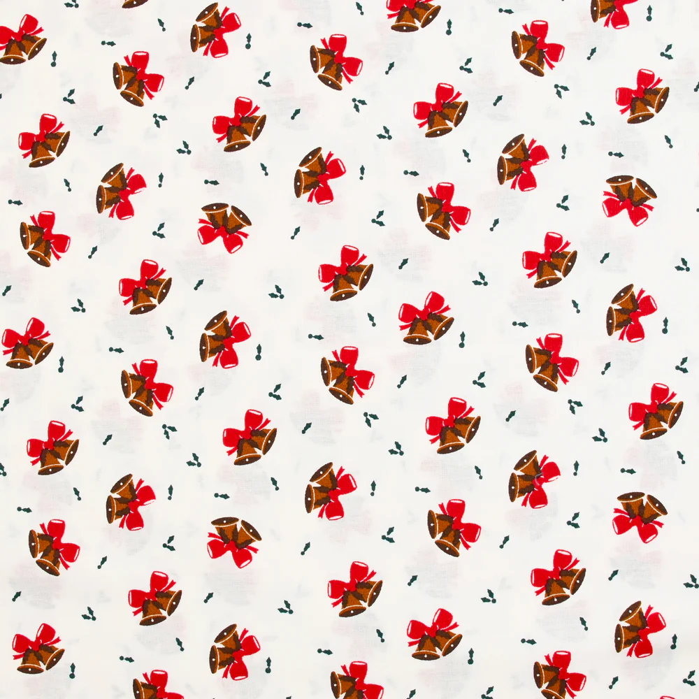 Popeline de coton imprimée cloche de Noël fond blanc