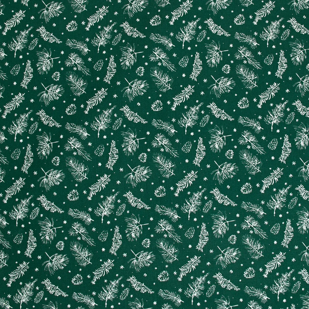 Popeline de coton imprimée fougères fond vert
